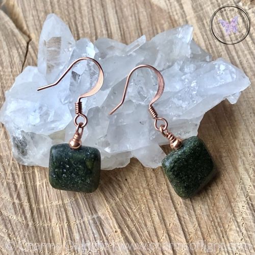 Square Russian Serpentine Copper Earrings